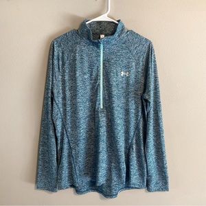 Under Armour Blue Heathered Heat Gear Quarter Zip Loose Sweatshirt Size XL